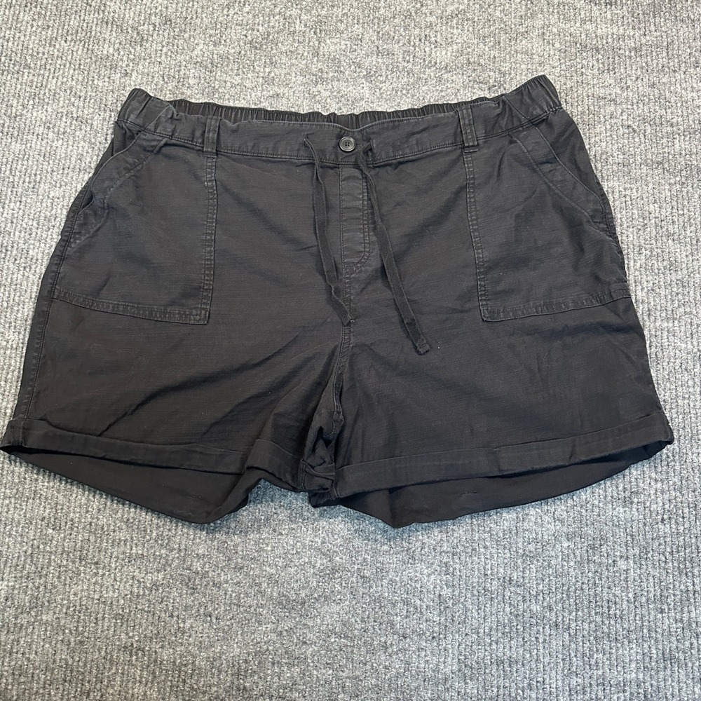 Lane Bryant Drawstring Utility Shorts 22/24‎ Black Elastic Waist Cotton Blend
